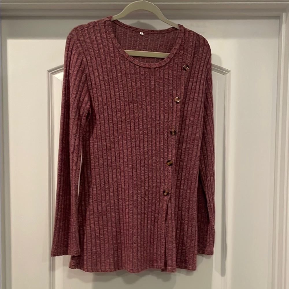 Women's Ribbed Button-Detail Top - Pink